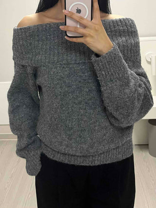 Fuzzy Angora Folder Off-Shoulder Knit