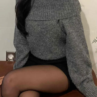 Fuzzy Angora Folder Off-Shoulder Knit