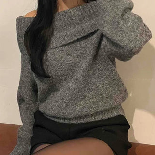 Fuzzy Angora Folder Off-Shoulder Knit