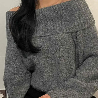 Fuzzy Angora Folder Off-Shoulder Knit