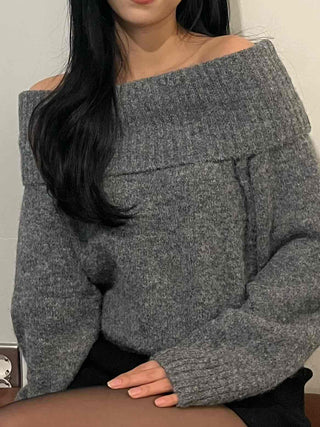 Fuzzy Angora Folder Off-Shoulder Knit