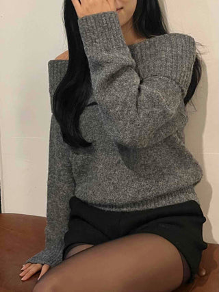 Fuzzy Angora Folder Off-Shoulder Knit