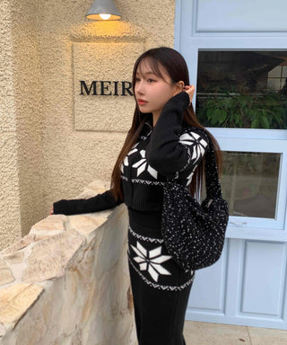 Star embroidered vest and wide pants two-piece set