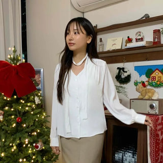 Romantic Shirred Round Neck Puff Blouse
