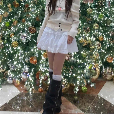 Soft Mood Tiered Button Elastic Mini Skirt