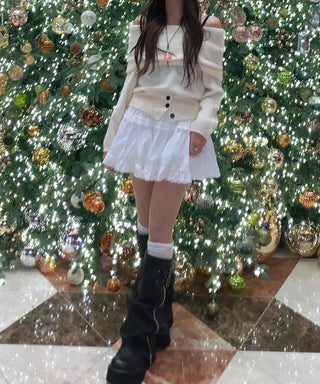 Soft Mood Tiered Button Elastic Mini Skirt