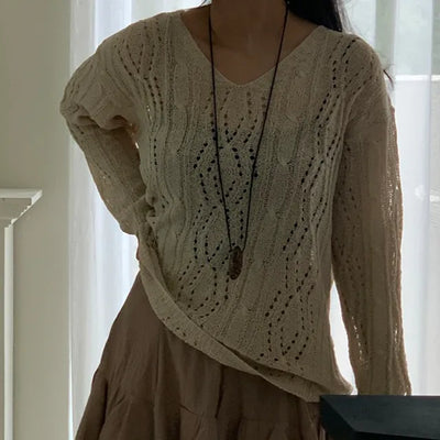 SORUE Summer Loose Fit Punched Long Sleeve Knit
