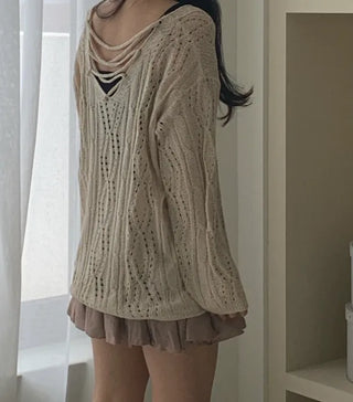 SORUE Summer Loose Fit Punched Long Sleeve Knit
