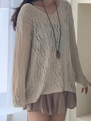 SORUE Summer Loose Fit Punched Long Sleeve Knit