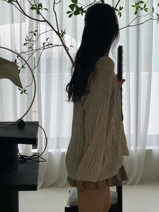 SORUE Summer Loose Fit Punched Long Sleeve Knit
