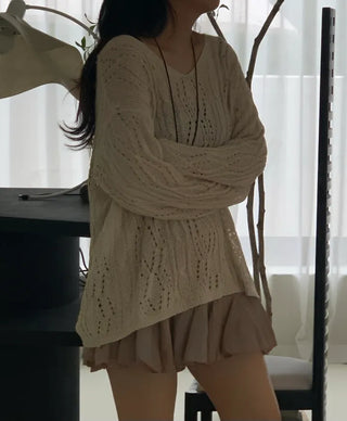 SORUE Summer Loose Fit Punched Long Sleeve Knit
