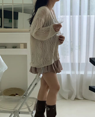SORUE Summer Loose Fit Punched Long Sleeve Knit