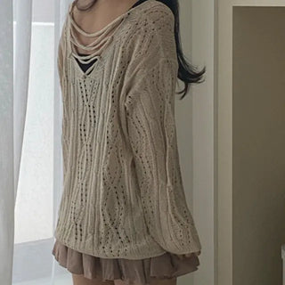 SORUE Summer Loose Fit Punched Long Sleeve Knit