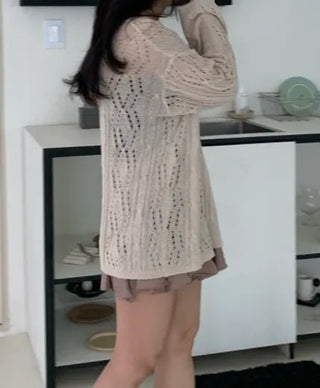 SORUE Summer Loose Fit Punched Long Sleeve Knit