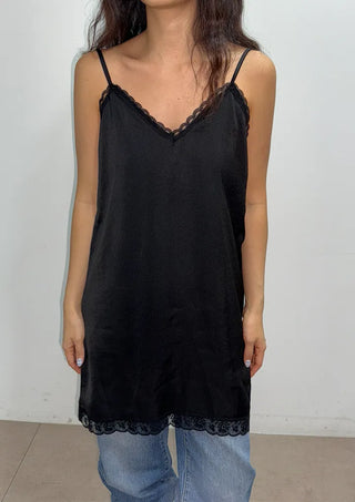 Ships Today  Milk Adjustable Shoulder Lace Silk Satin Slip Camisole V-Neck Made in Korea  Bustier Layered Mini Dress