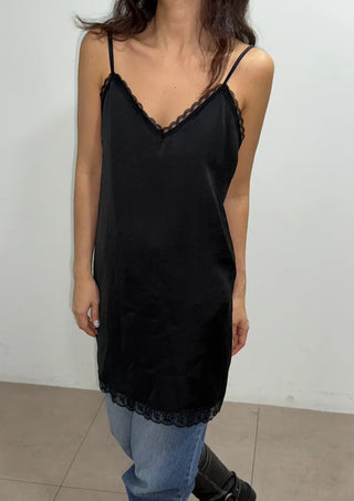 Ships Today  Milk Adjustable Shoulder Lace Silk Satin Slip Camisole V-Neck Made in Korea  Bustier Layered Mini Dress