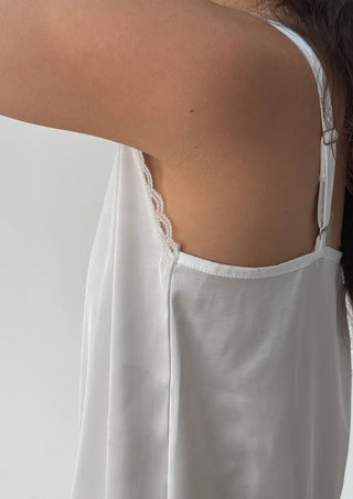 Ships Today  Milk Adjustable Shoulder Lace Silk Satin Slip Camisole V-Neck Made in Korea  Bustier Layered Mini Dress