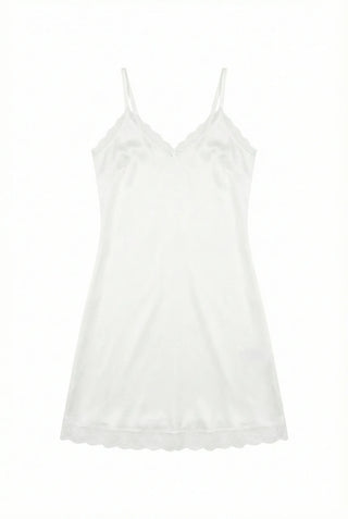 Ships Today  Milk Adjustable Shoulder Lace Silk Satin Slip Camisole V-Neck Made in Korea  Bustier Layered Mini Dress