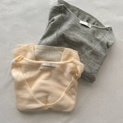 Cheese V-Neck Loose Fit Korean Oversized Spring Long Sleeve Knit
