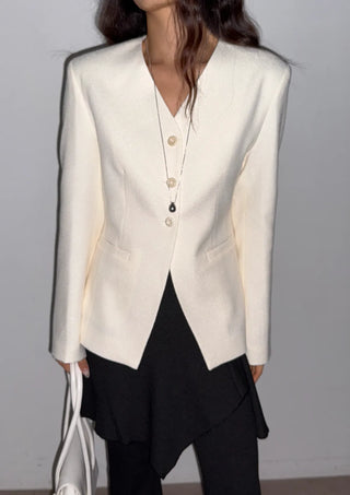 Selected Items on Sale  Selly V-Neck Square Neck Collarless Cinched Waist Slim Spring Wedding Guest Blazer  Suit Tweed Jacket