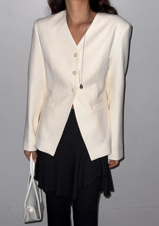 Selected Items on Sale  Selly V-Neck Square Neck Collarless Cinched Waist Slim Spring Wedding Guest Blazer  Suit Tweed Jacket
