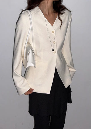 Selected Items on Sale  Selly V-Neck Square Neck Collarless Cinched Waist Slim Spring Wedding Guest Blazer  Suit Tweed Jacket