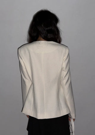 Selected Items on Sale  Selly V-Neck Square Neck Collarless Cinched Waist Slim Spring Wedding Guest Blazer  Suit Tweed Jacket