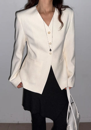 Selected Items on Sale  Selly V-Neck Square Neck Collarless Cinched Waist Slim Spring Wedding Guest Blazer  Suit Tweed Jacket