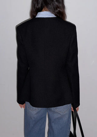 Selected Items on Sale  Selly V-Neck Square Neck Collarless Cinched Waist Slim Spring Wedding Guest Blazer  Suit Tweed Jacket