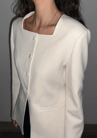 Selected Items on Sale  Selly V-Neck Square Neck Collarless Cinched Waist Slim Spring Wedding Guest Blazer  Suit Tweed Jacket