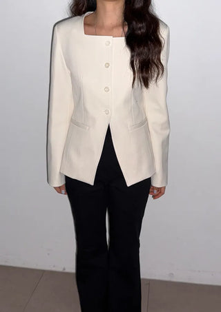 Selected Items on Sale  Selly V-Neck Square Neck Collarless Cinched Waist Slim Spring Wedding Guest Blazer  Suit Tweed Jacket