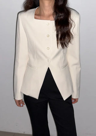 Selected Items on Sale  Selly V-Neck Square Neck Collarless Cinched Waist Slim Spring Wedding Guest Blazer  Suit Tweed Jacket