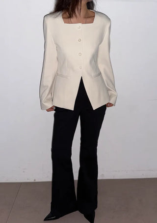 Selected Items on Sale  Selly V-Neck Square Neck Collarless Cinched Waist Slim Spring Wedding Guest Blazer  Suit Tweed Jacket