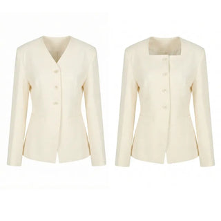 Selected Items on Sale  Selly V-Neck Square Neck Collarless Cinched Waist Slim Spring Wedding Guest Blazer  Suit Tweed Jacket