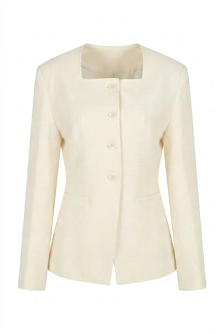 Selected Items on Sale  Selly V-Neck Square Neck Collarless Cinched Waist Slim Spring Wedding Guest Blazer  Suit Tweed Jacket