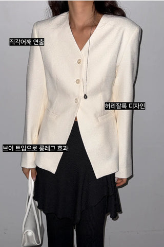 Selected Items on Sale  Selly V-Neck Square Neck Collarless Cinched Waist Slim Spring Wedding Guest Blazer  Suit Tweed Jacket