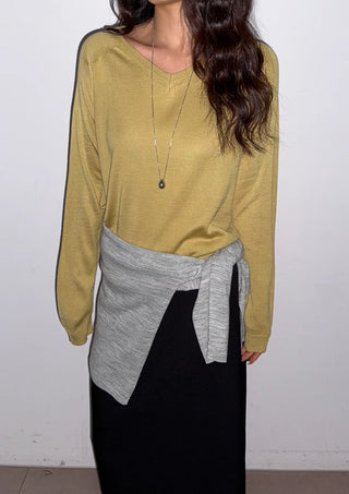Kiro V-neck Basic Spring Domestic Layered Raglan Daily Long Sleeve Knit