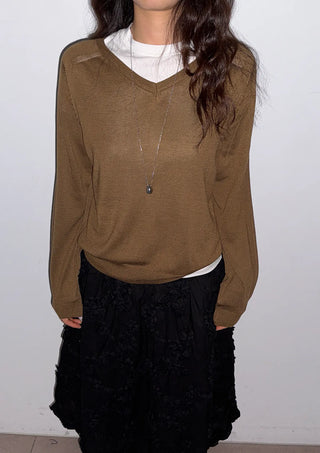 Kiro V-neck Basic Spring Domestic Layered Raglan Daily Long Sleeve Knit