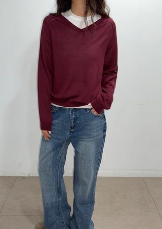 Kiro V-neck Basic Spring Domestic Layered Raglan Daily Long Sleeve Knit