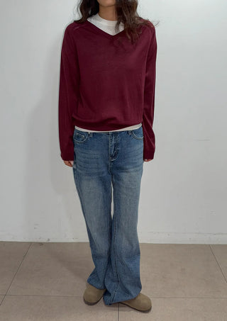Kiro V-neck Basic Spring Domestic Layered Raglan Daily Long Sleeve Knit