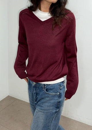 Kiro V-neck Basic Spring Domestic Layered Raglan Daily Long Sleeve Knit