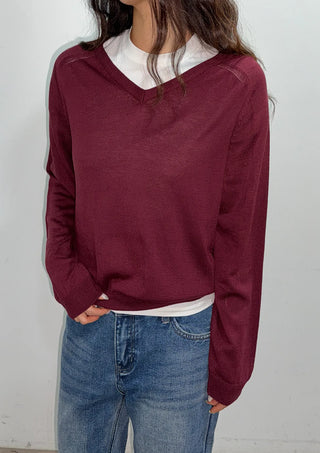 Kiro V-neck Basic Spring Domestic Layered Raglan Daily Long Sleeve Knit