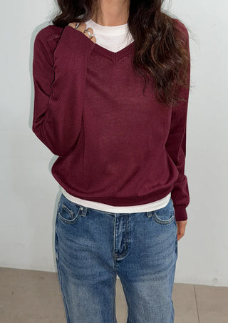Kiro V-neck Basic Spring Domestic Layered Raglan Daily Long Sleeve Knit