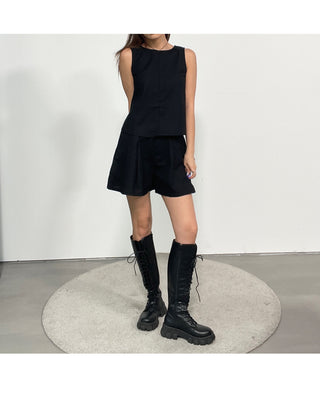 Linen Sleeveless Shorts with Back Slit Set
