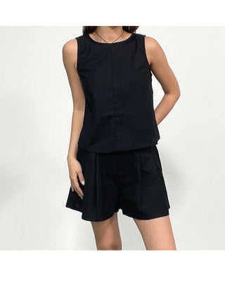 Linen Sleeveless Shorts with Back Slit Set
