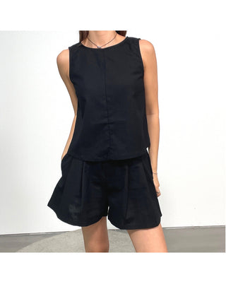 Linen Sleeveless Shorts with Back Slit Set