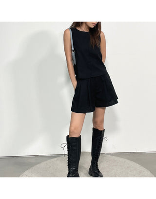 Linen Sleeveless Shorts with Back Slit Set