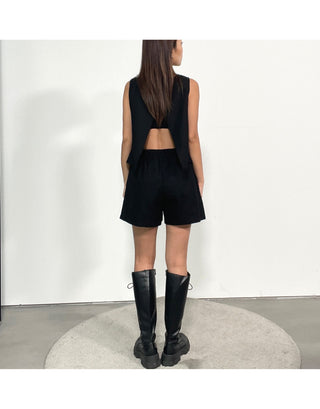 Linen Sleeveless Shorts with Back Slit Set