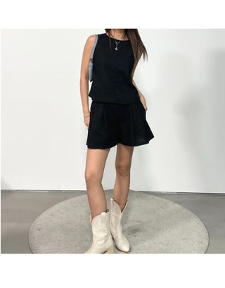 Linen Sleeveless Shorts with Back Slit Set