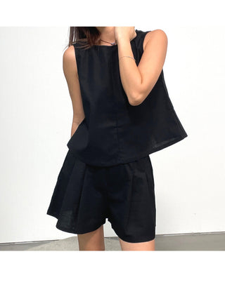 Linen Sleeveless Shorts with Back Slit Set